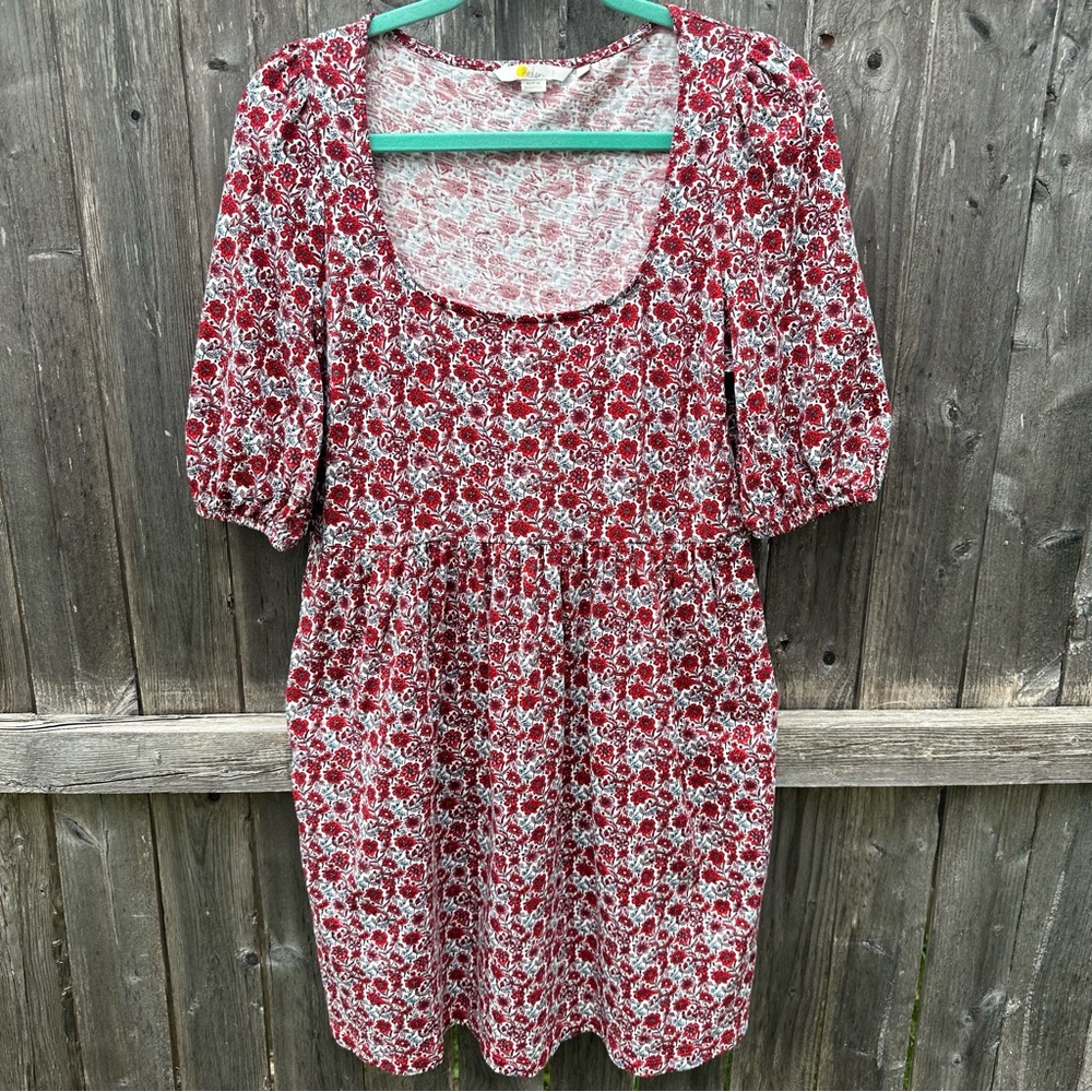 Boden Women’s Puff Sleeve Floral Chintz Scoop Neck Babydoll Dill Dress Sz L